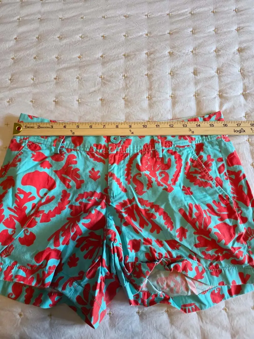 Lilly Pulitzer The Callahan Short Red and Teal Coral Print Size 6
